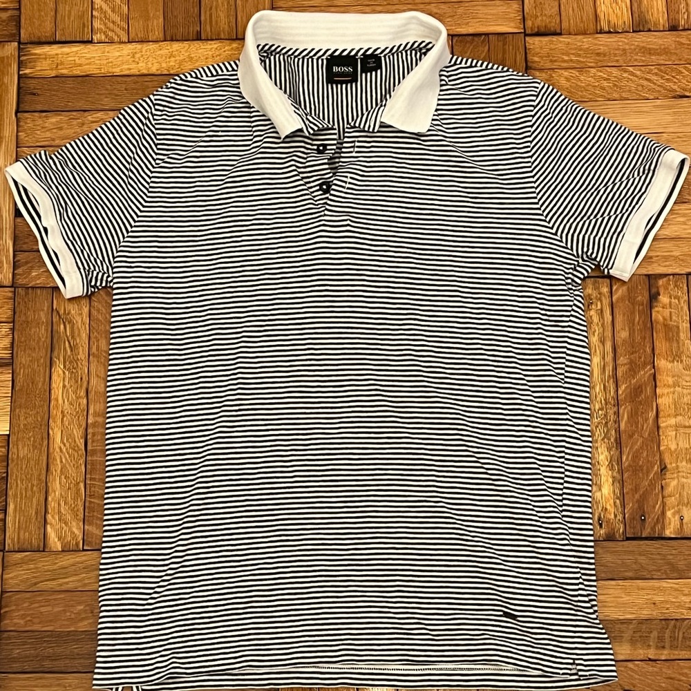 Hugo Boss Striped Polo - Grey/White - Men’s Large